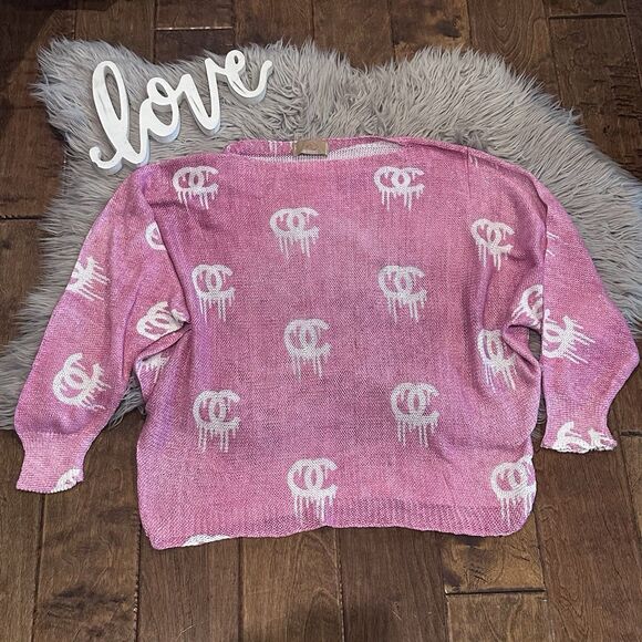 Free For Humanity Sweater OS Viscose CC Graphic Metallic Pink White Italy - Picture 1 of 4